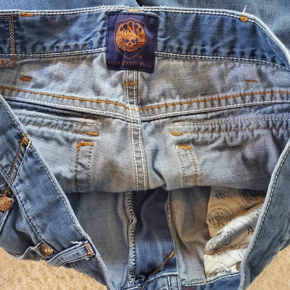Vintage Rock Republic distressed men's jeans 36/34 Thick stitching and skulls - Picture 9 of 16